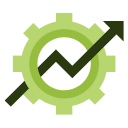 Icon with an arrow pointing up while going through a gear, to convey the idea of advanced settings